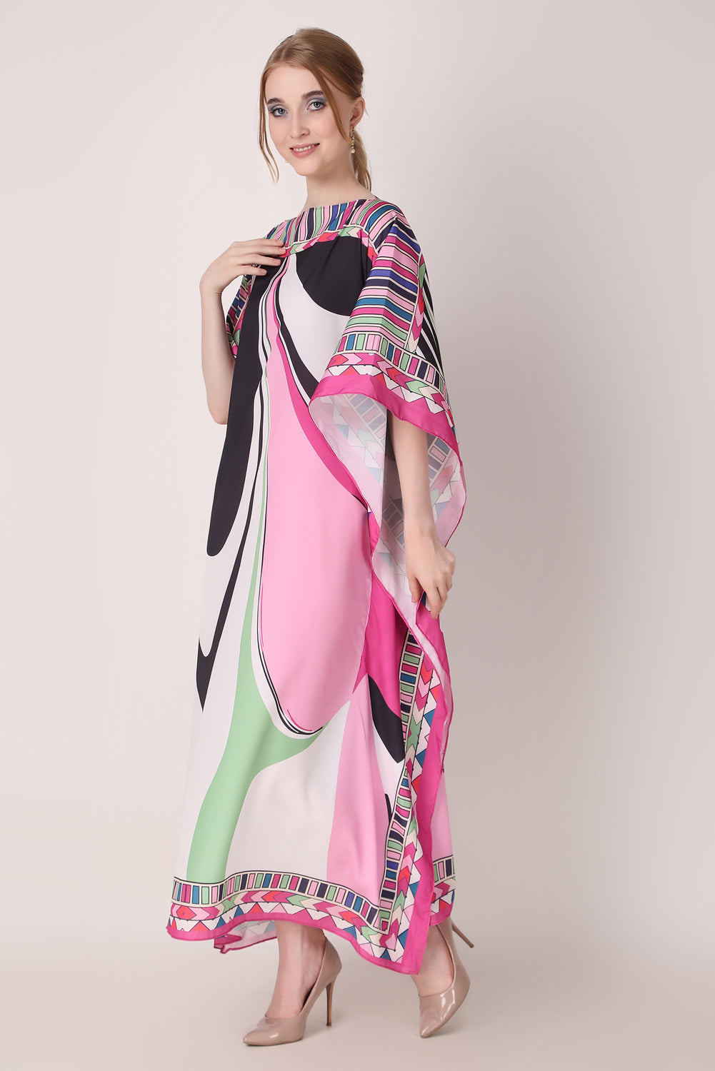 Rabiya - Noha - Multicolored Peach Abstract Print Kaftan