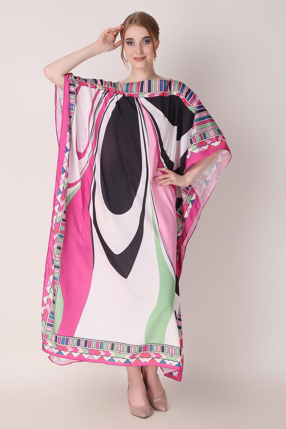 Rabiya - Noha - Multicolored Peach Abstract Print Kaftan