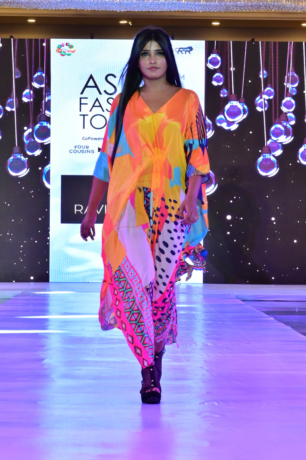 Kitaki - Noha - Orange Multicolor Abstract Kaftan Dress