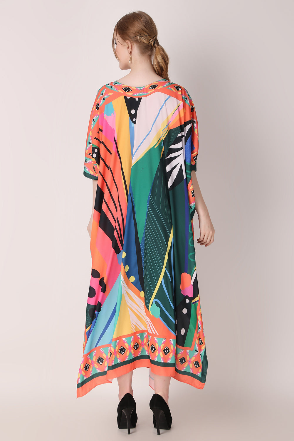 Rabiya - Noha - Printed Tropical Abstract Designer Kaftan Beach Wear