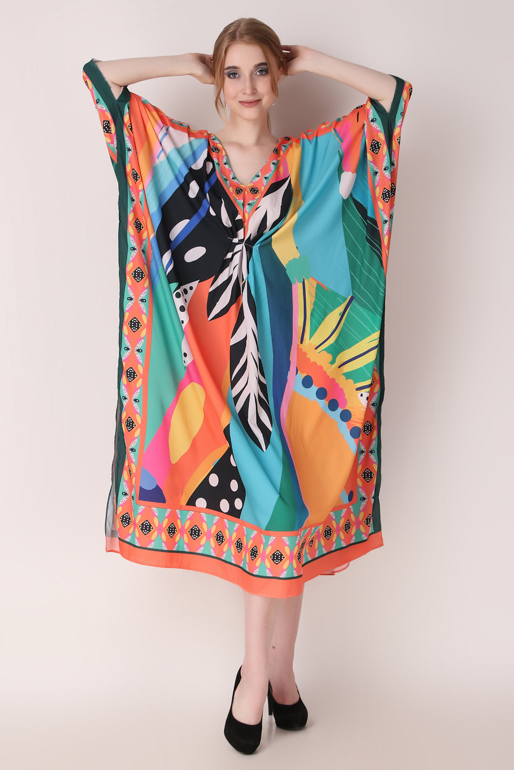 Rabiya - Noha - Printed Tropical Abstract Designer Kaftan Beach Wear