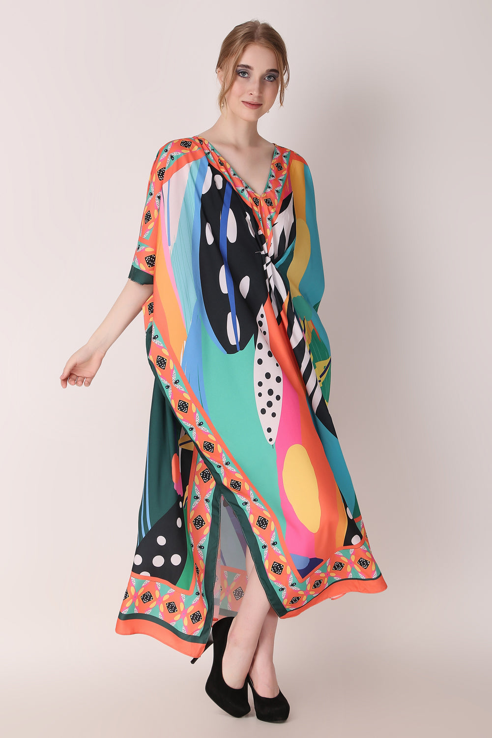 Rabiya - Noha - Printed Tropical Abstract Designer Kaftan Beach Wear