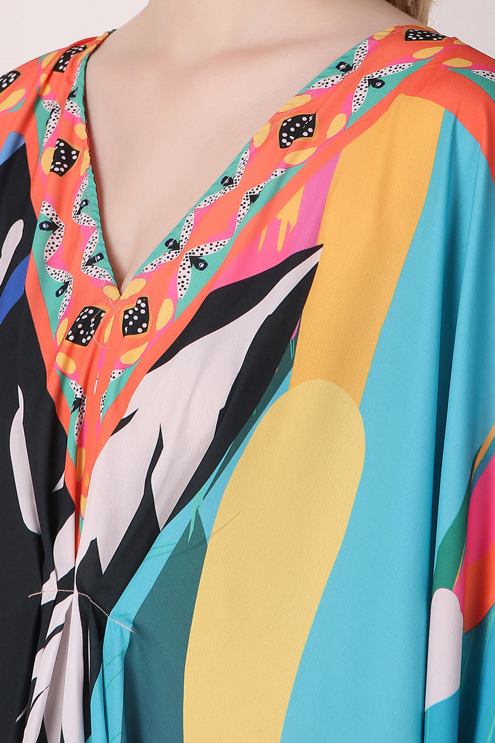 Rabiya - Noha - Printed Tropical Abstract Designer Kaftan Beach Wear