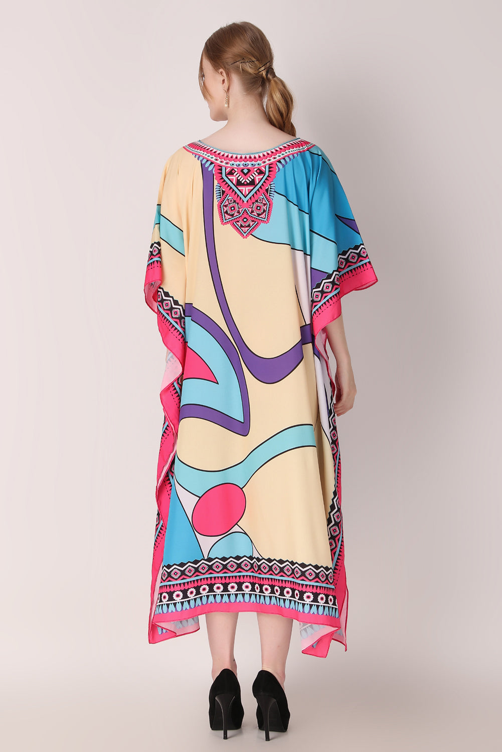 Rabiya - Noha - Printed Multicolor Abstract Designer Kaftan