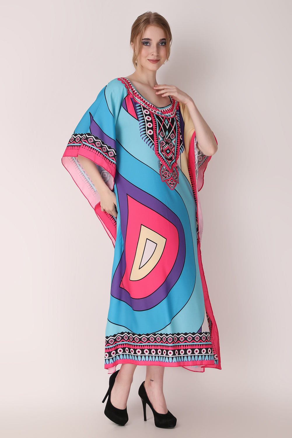 Rabiya - Noha - Printed Multicolor Abstract Designer Kaftan