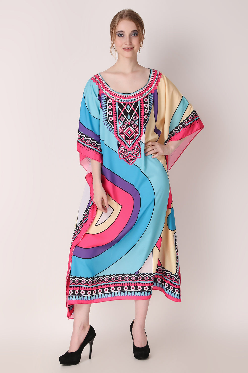 Rabiya - Noha - Printed Multicolor Abstract Designer Kaftan