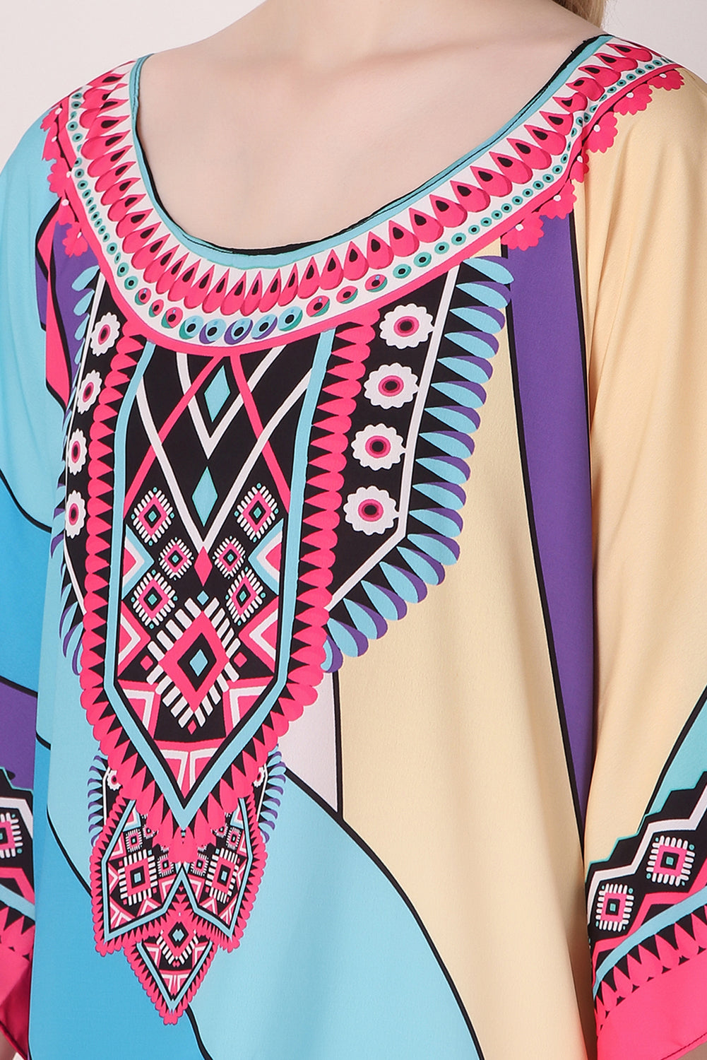 Rabiya - Noha - Printed Multicolor Abstract Designer Kaftan