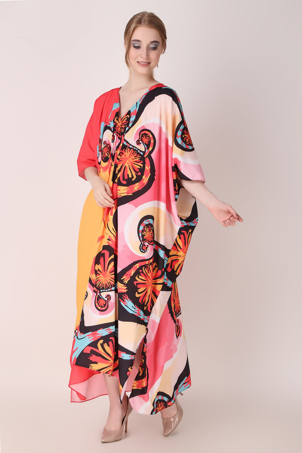 Rabiya - Noha - Abstract Print Red and Yellow Kaftan