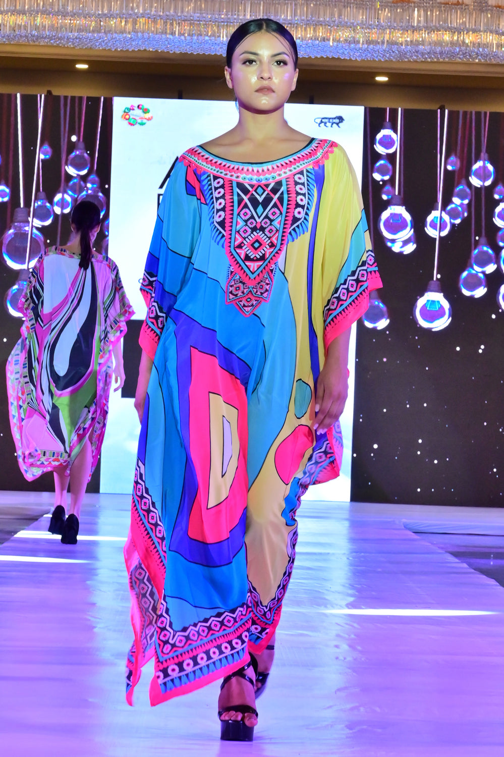 Kitaki- Noha - Printed Multicolor Abstract Designer Kaftan