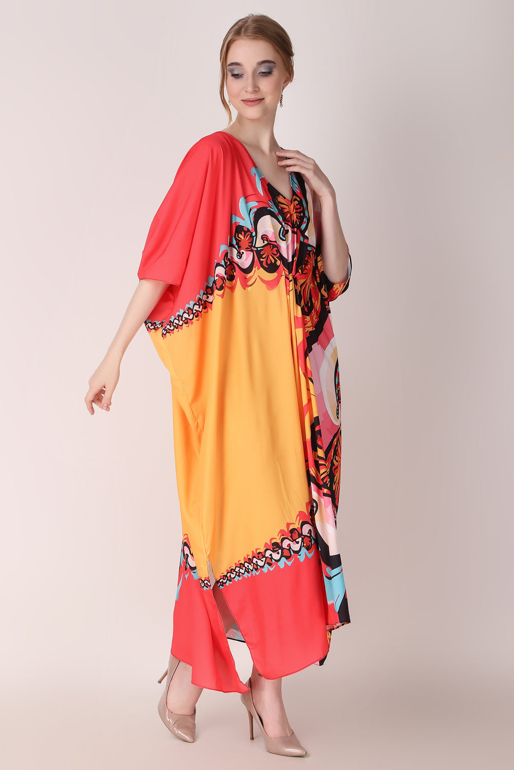 Rabiya - Noha - Abstract Print Red and Yellow Kaftan