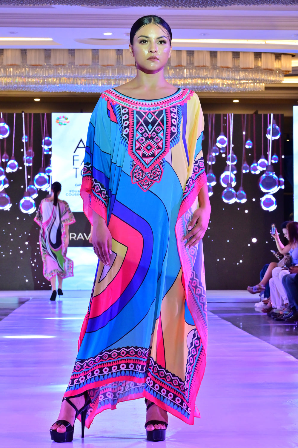 Kitaki- Noha - Printed Multicolor Abstract Designer Kaftan