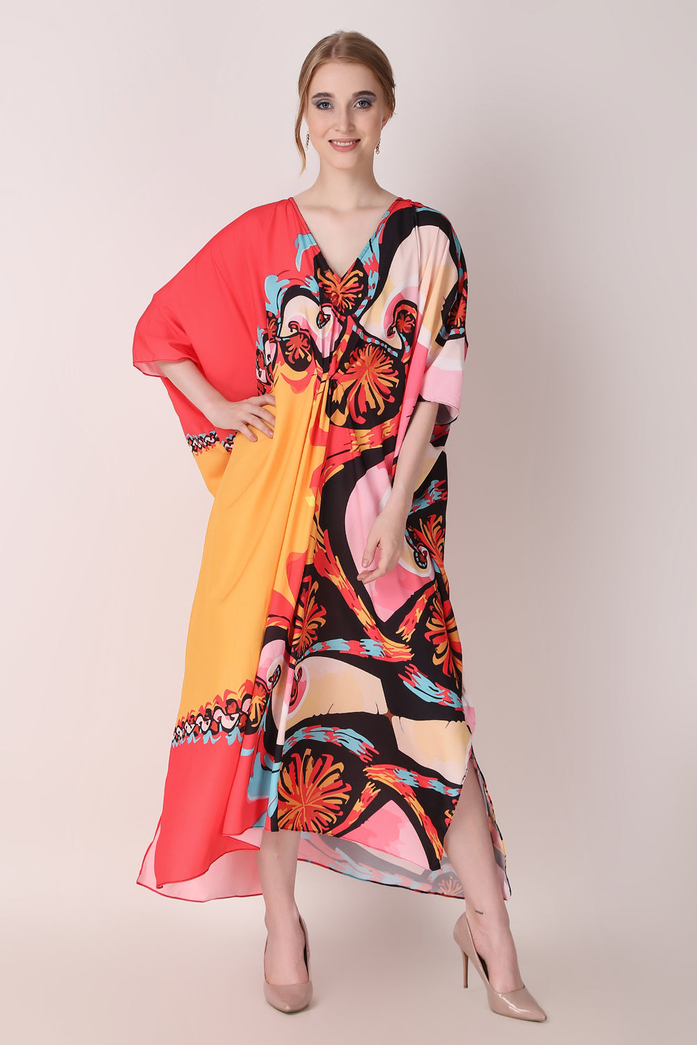 Rabiya - Noha - Abstract Print Red and Yellow Kaftan