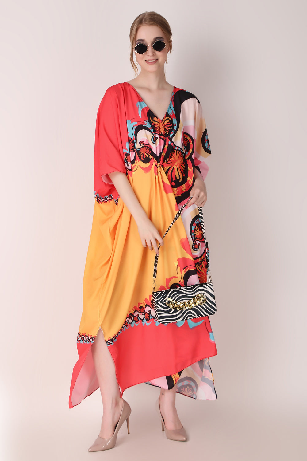 Rabiya - Noha - Abstract Print Red and Yellow Kaftan