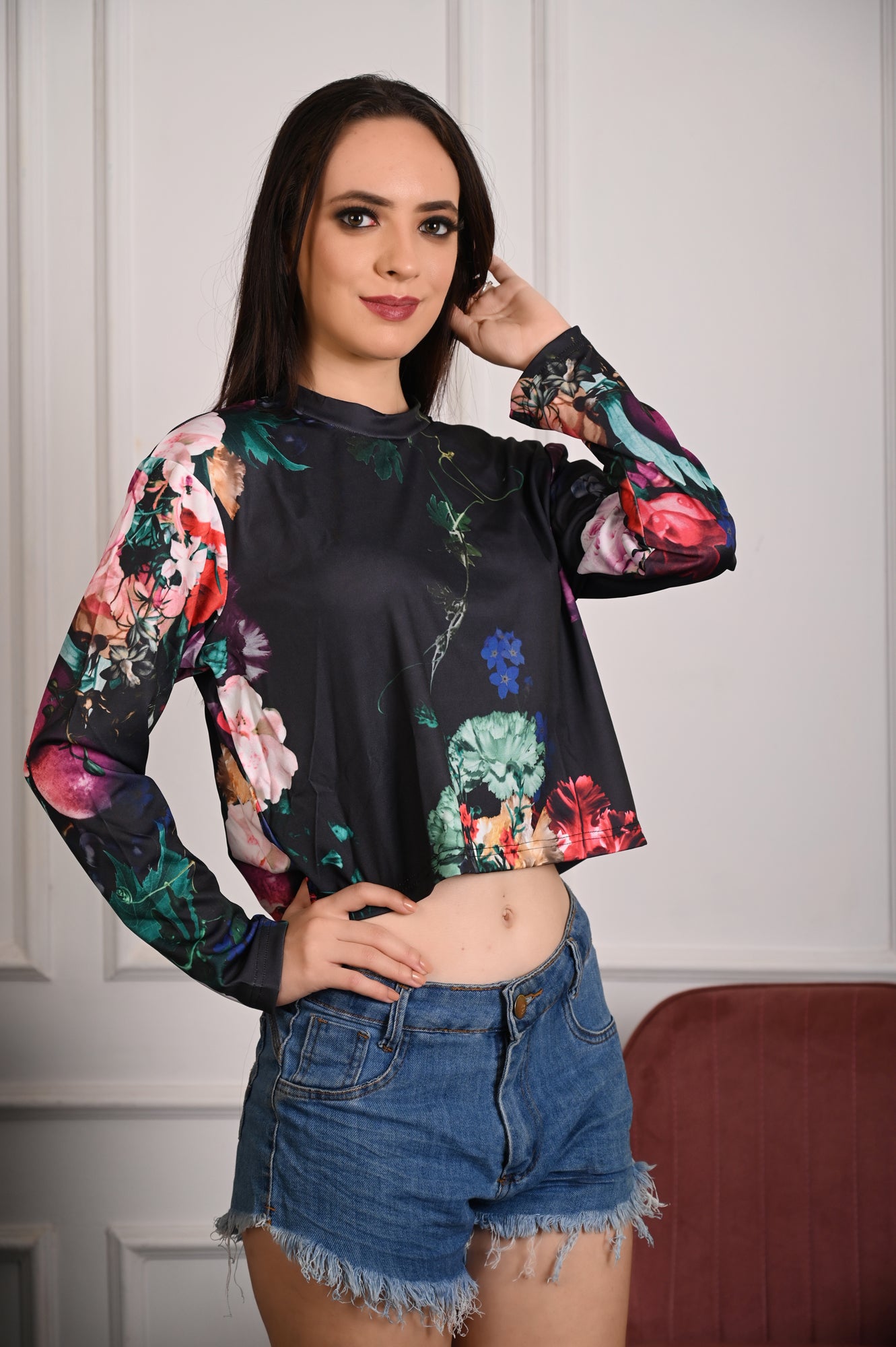 Noya - Black Rose Print Full Sleeve T-Shirt