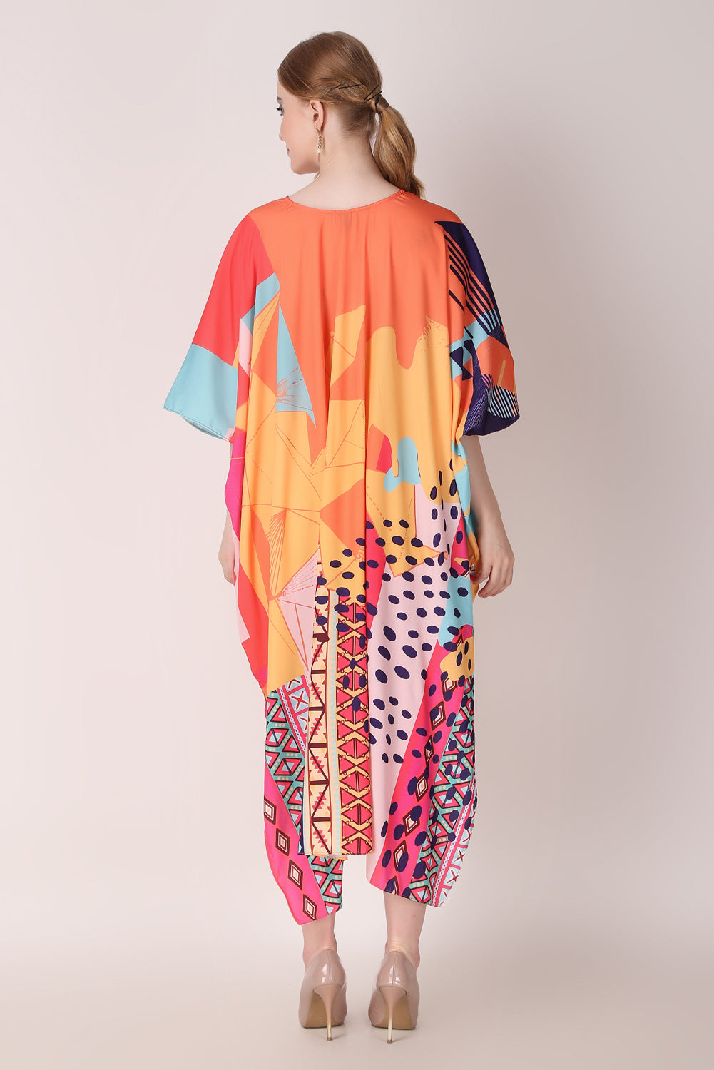 Rabiya - Noha - Orange Multicolor Abstract Kaftan Dress