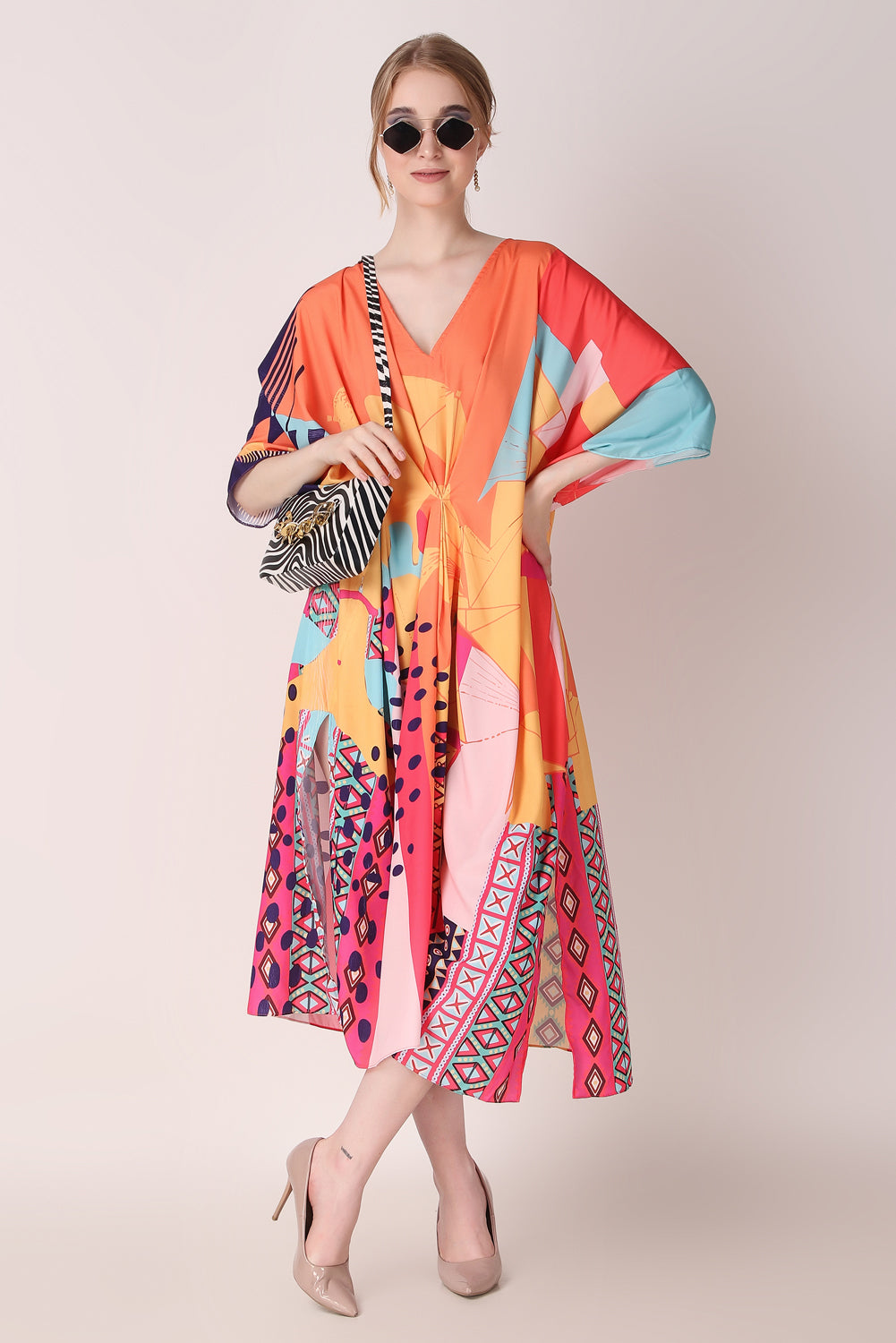 Rabiya - Noha - Orange Multicolor Abstract Kaftan Dress