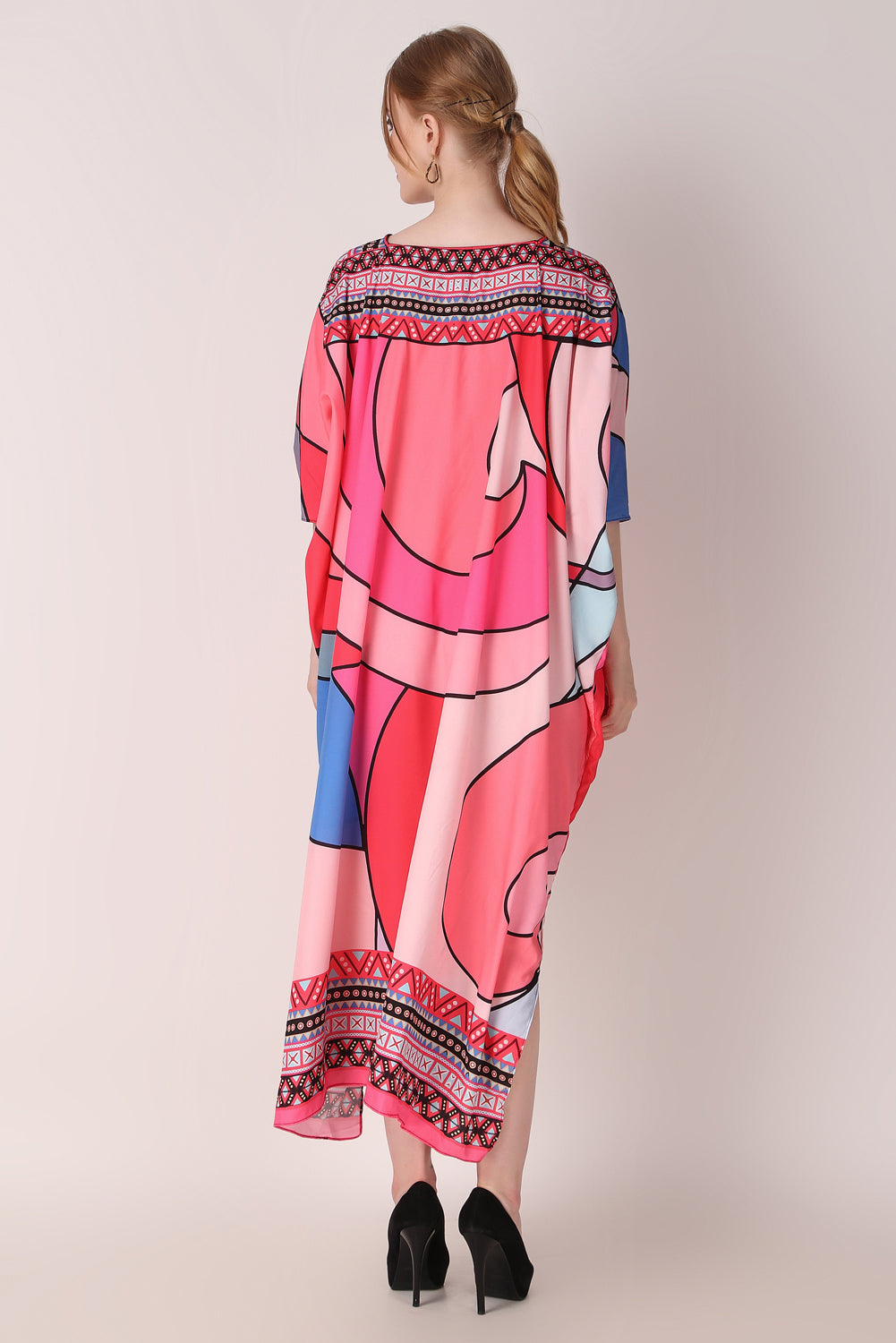 Rabiya - Noha - Hot Pink Multicolor Abstract Kaftan Dress