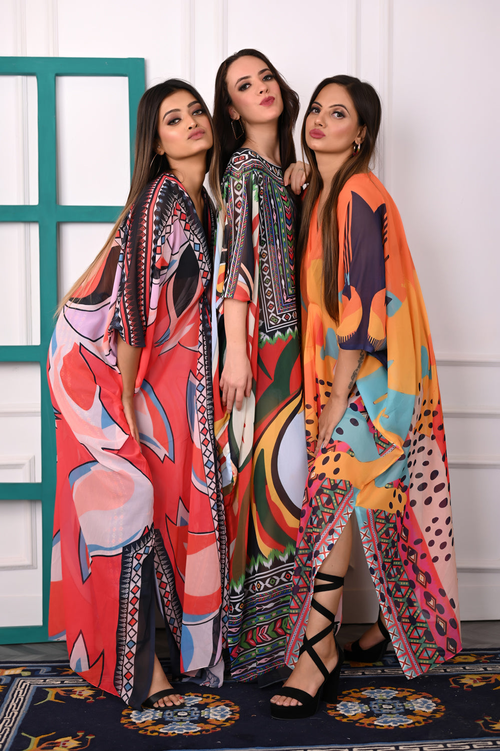 Self-Portrait -Women- Multicolor Printed Kaftans (3pcs set)