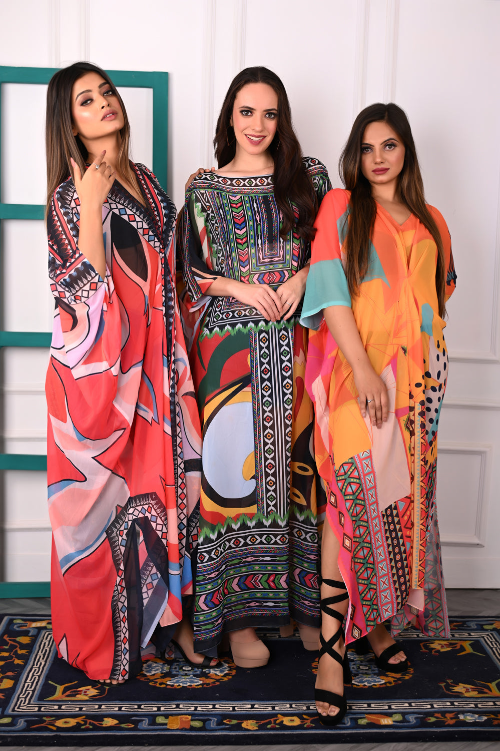 Self-Portrait -Women- Multicolor Printed Kaftans (3pcs set)