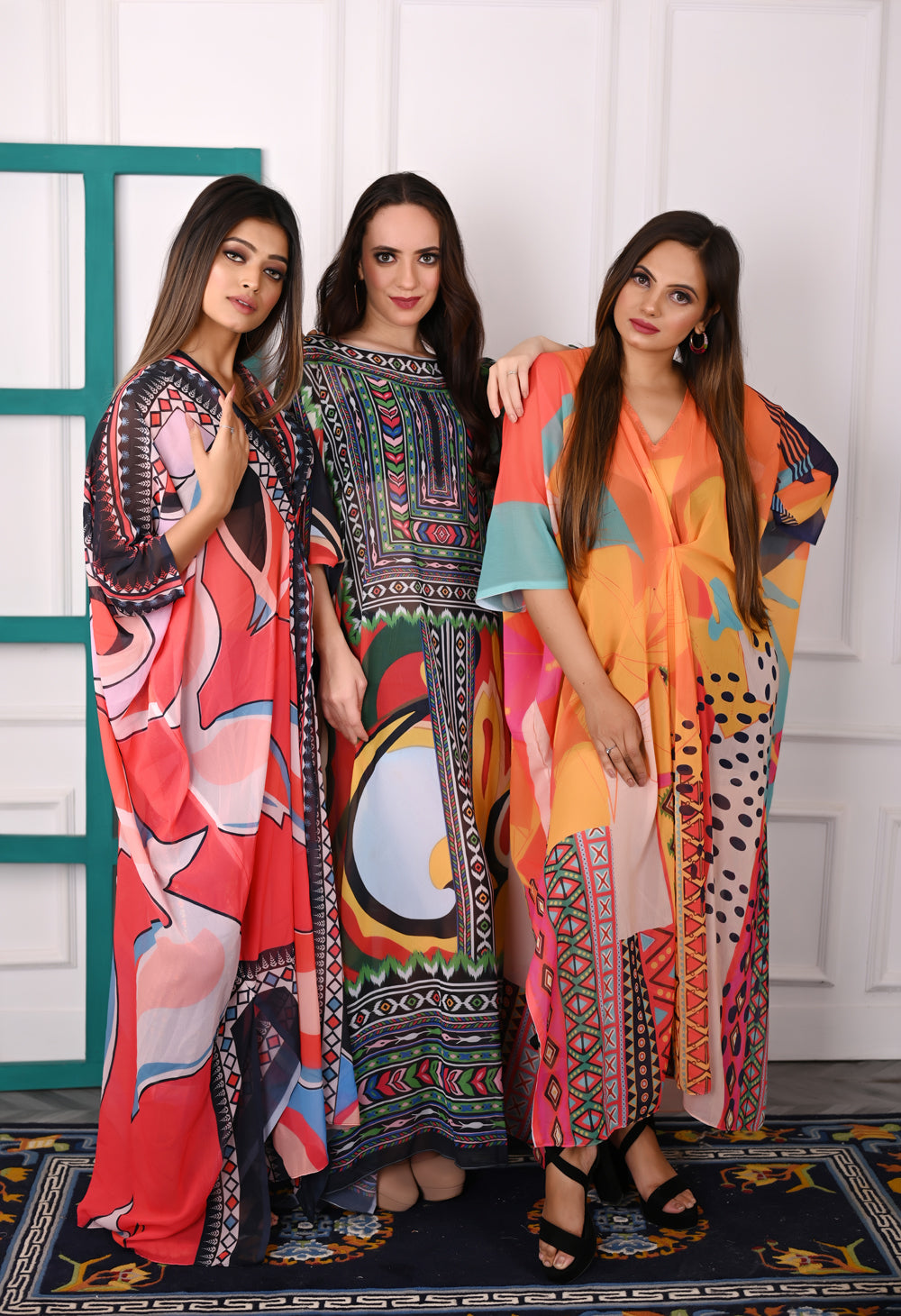 Self-Portrait -Women- Multicolor Printed Kaftans (3pcs set)