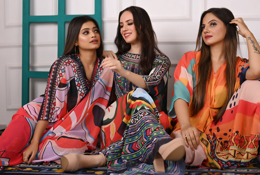 Self-Portrait -Women- Multicolor Printed Kaftans (3pcs set)