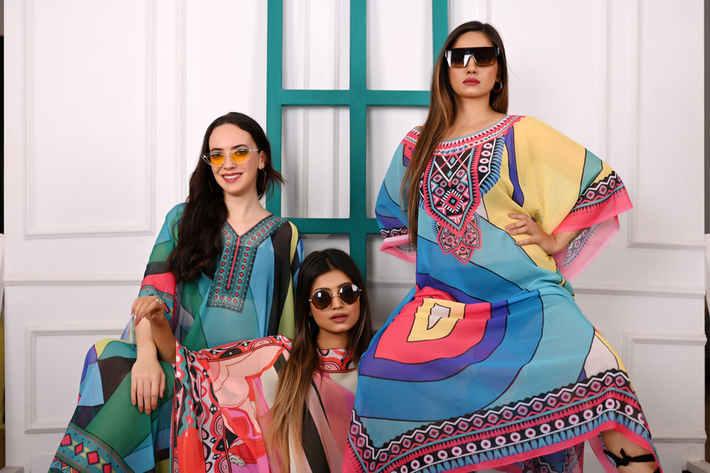 Self-Portrait -Women- Multicolor Printed Kaftans (3pcs set)