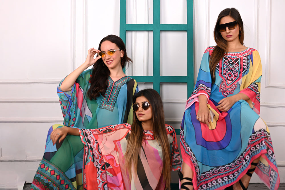 Self-Portrait -Women- Multicolor Printed Kaftans (3pcs set)