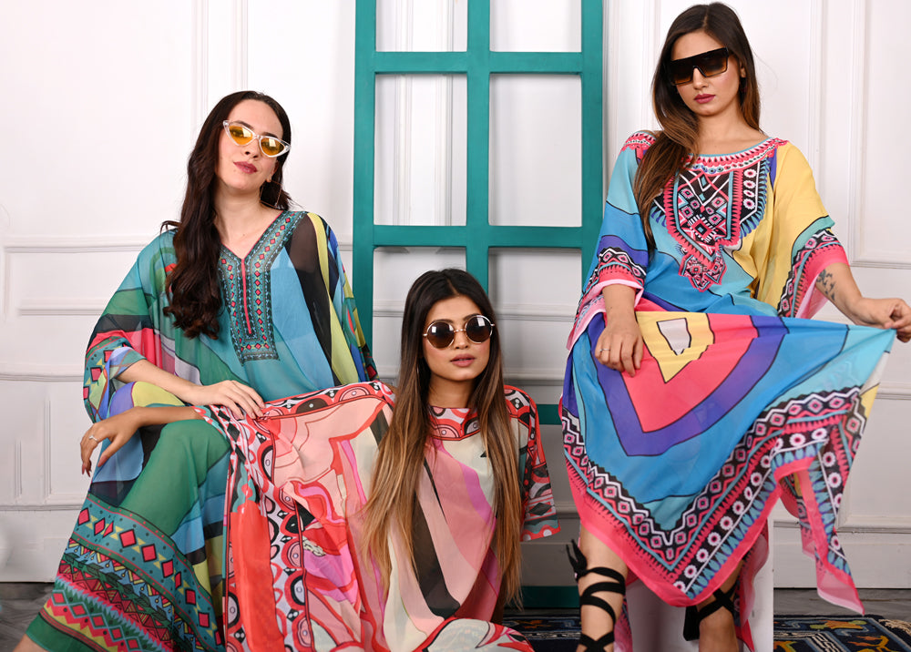 Self-Portrait -Women- Multicolor Printed Kaftans (3pcs set)