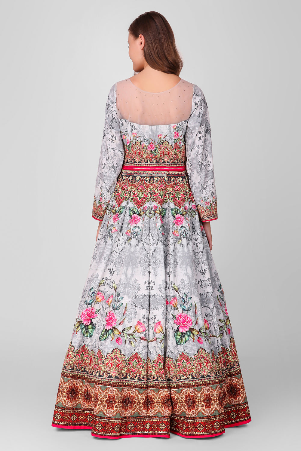 Suzano- Women - Row Silk Printed Gown Lehenga With Embroidery