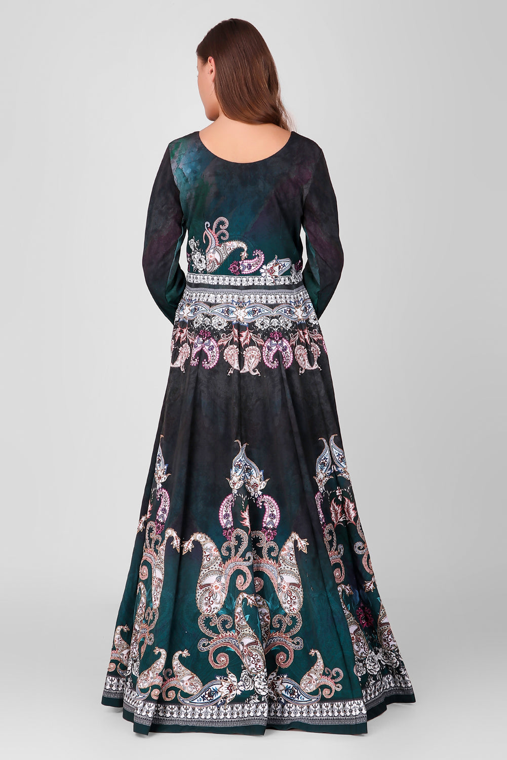 Suzano- Women - Row Silk Printed Gown Lehenga With Embroidery