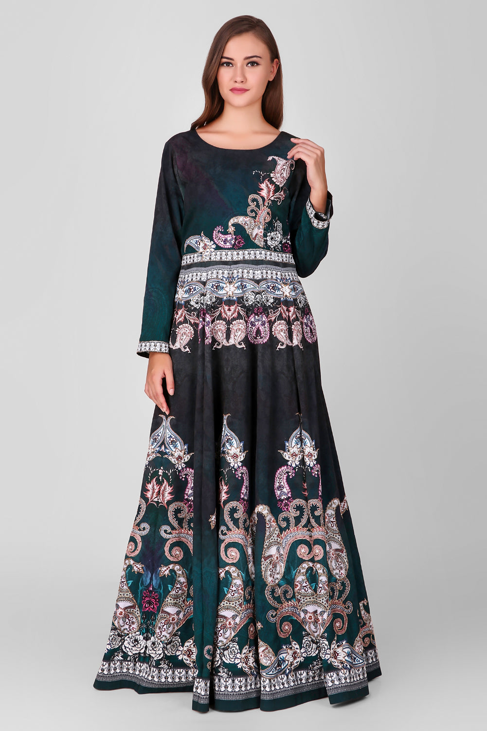 Suzano- Women - Row Silk Printed Gown Lehenga With Embroidery