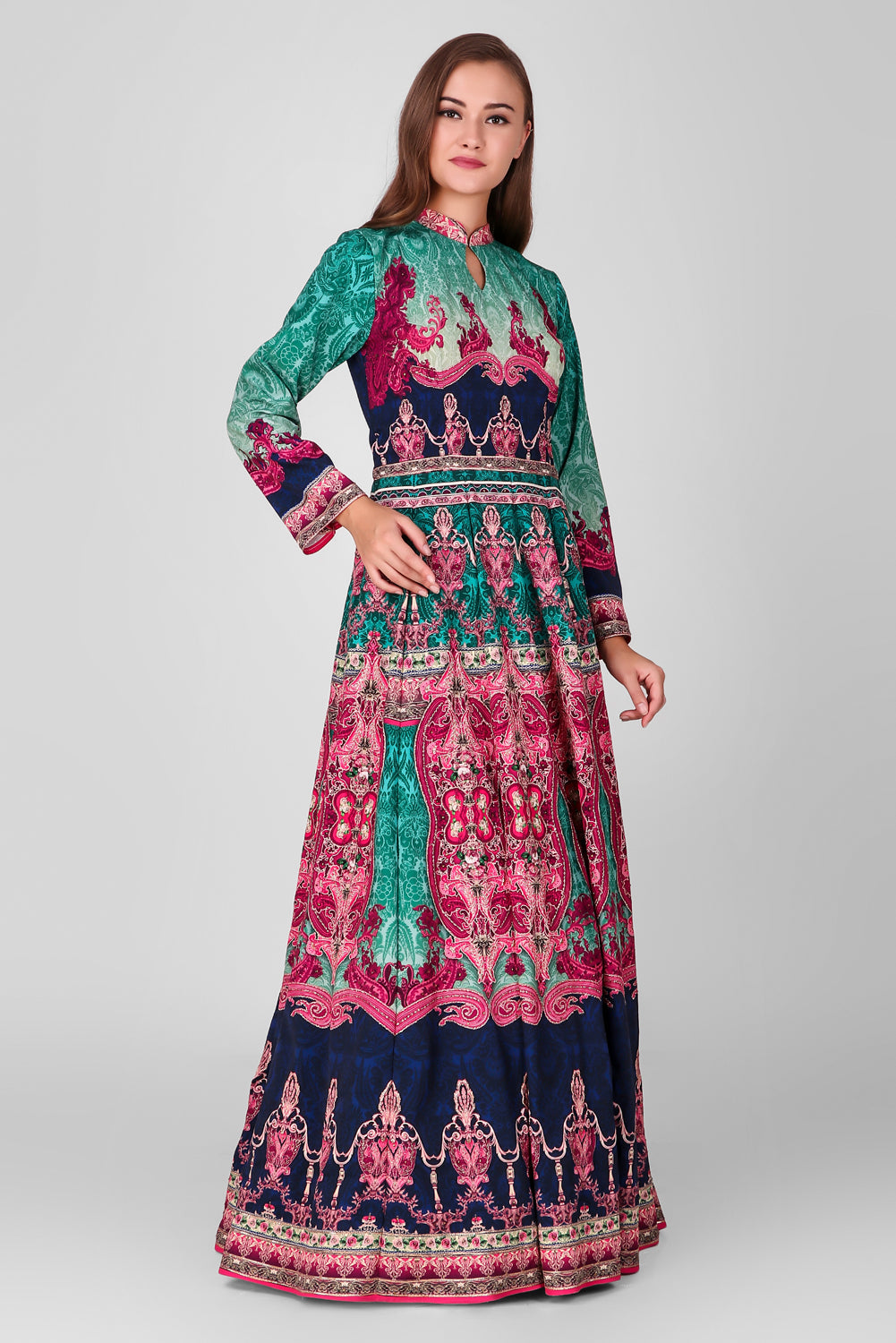 Suzano- Women - Row Silk Printed Gown Lehenga With Embroidery