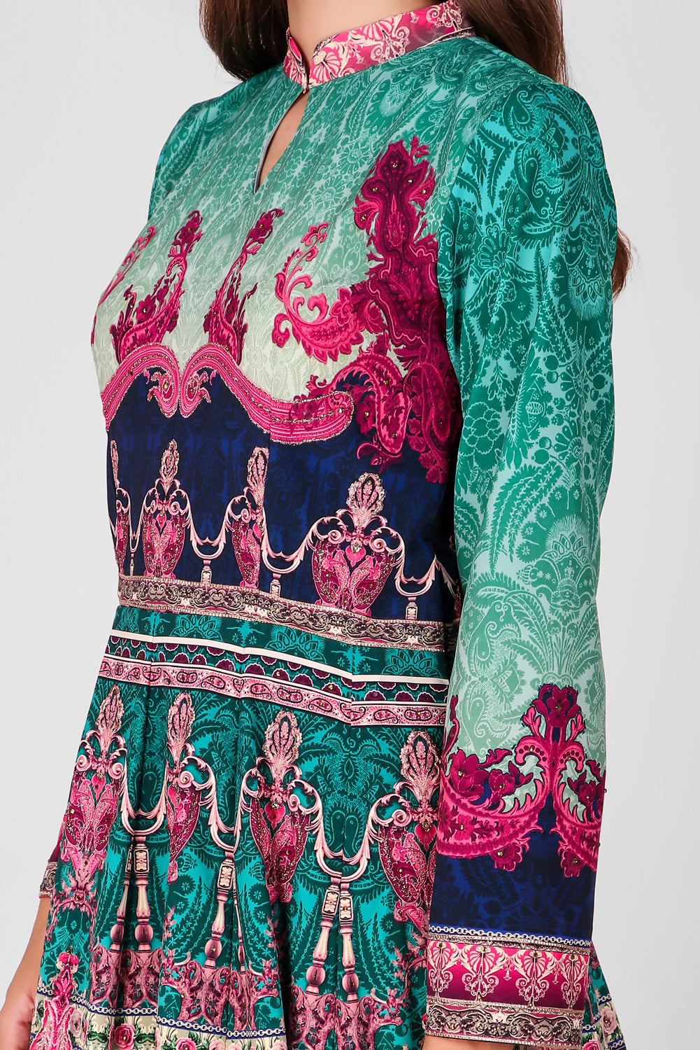 Suzano- Women - Row Silk Printed Gown Lehenga With Embroidery