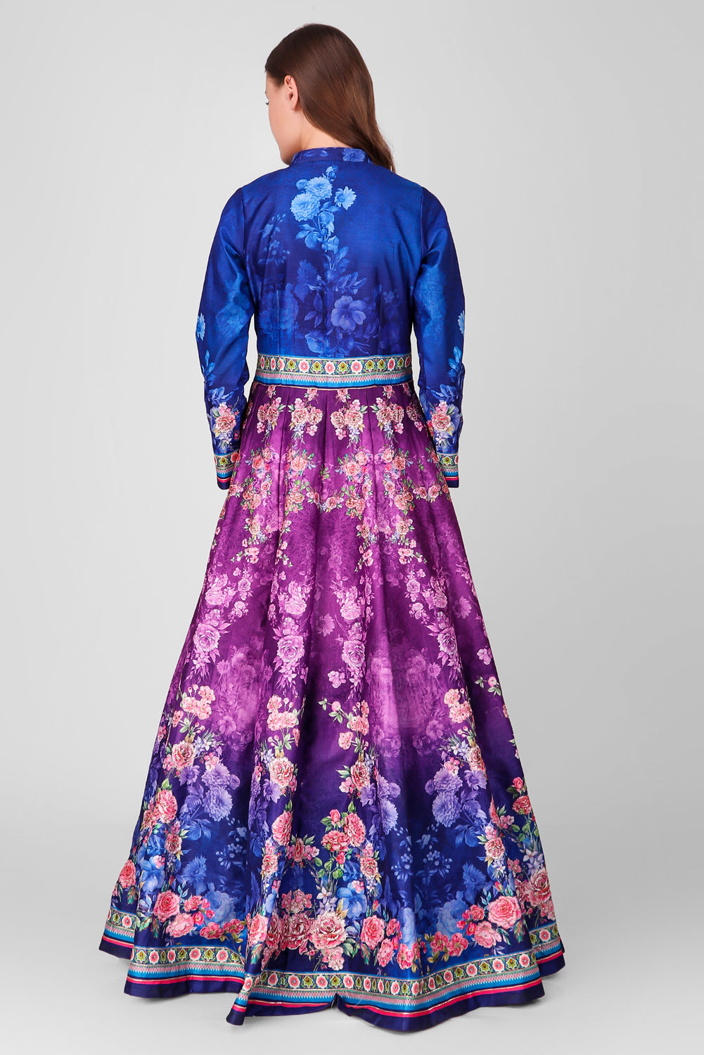 Suzano- Women - Row Silk Printed Gown Lehenga With Embroidery