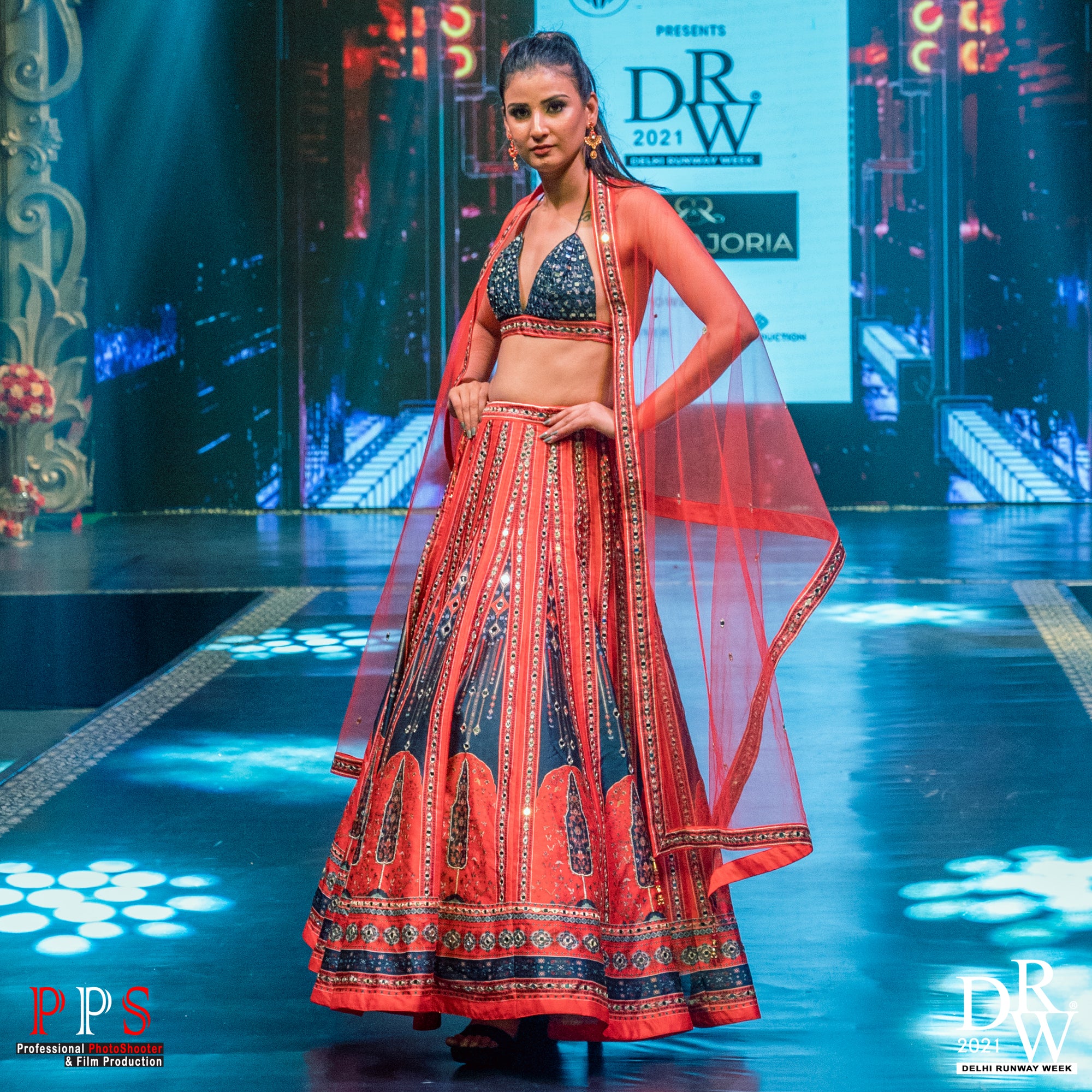 Sebastian - Women - Row Silk Printed Red Lehenga With Embroidery