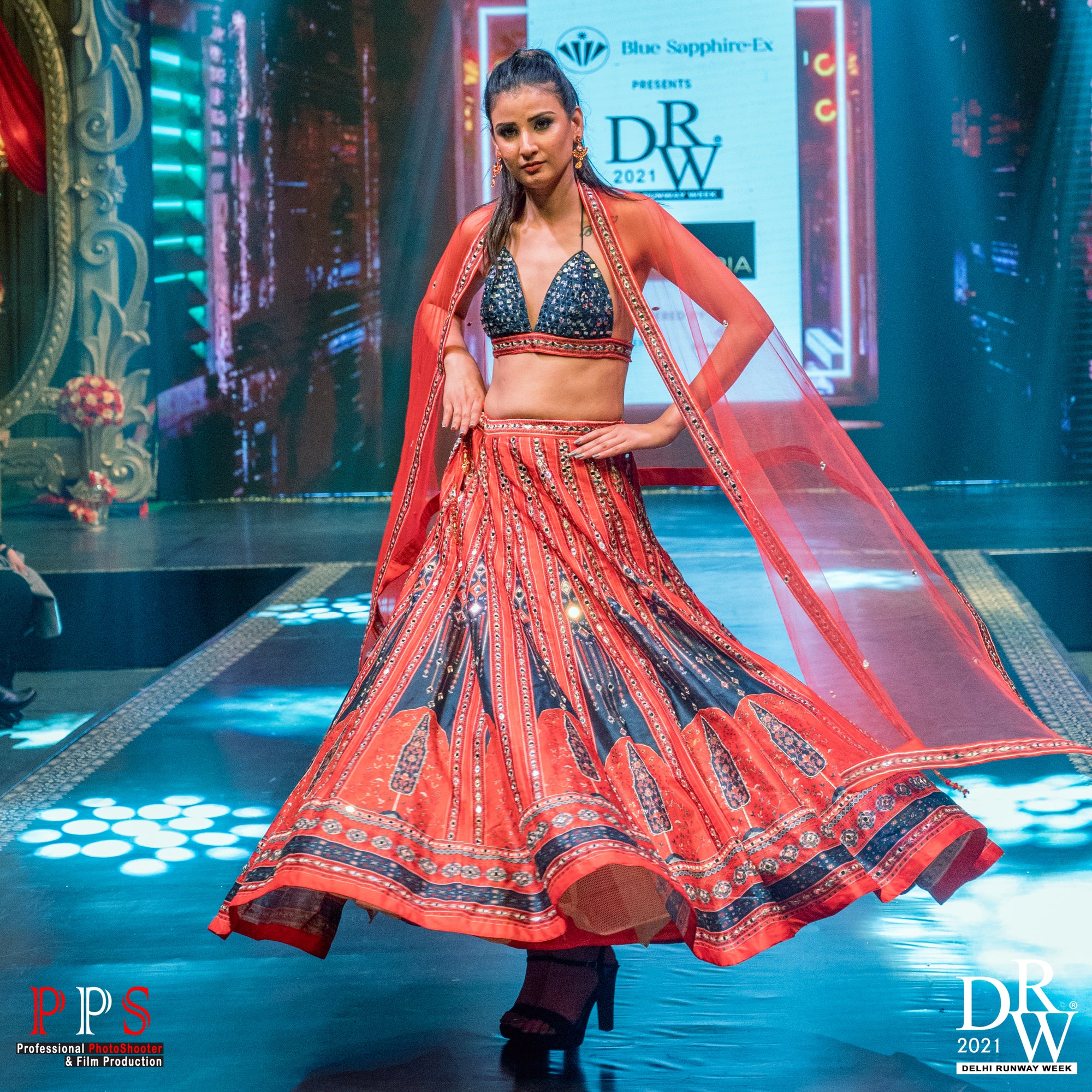 Sebastian - Women - Row Silk Printed Red Lehenga With Embroidery