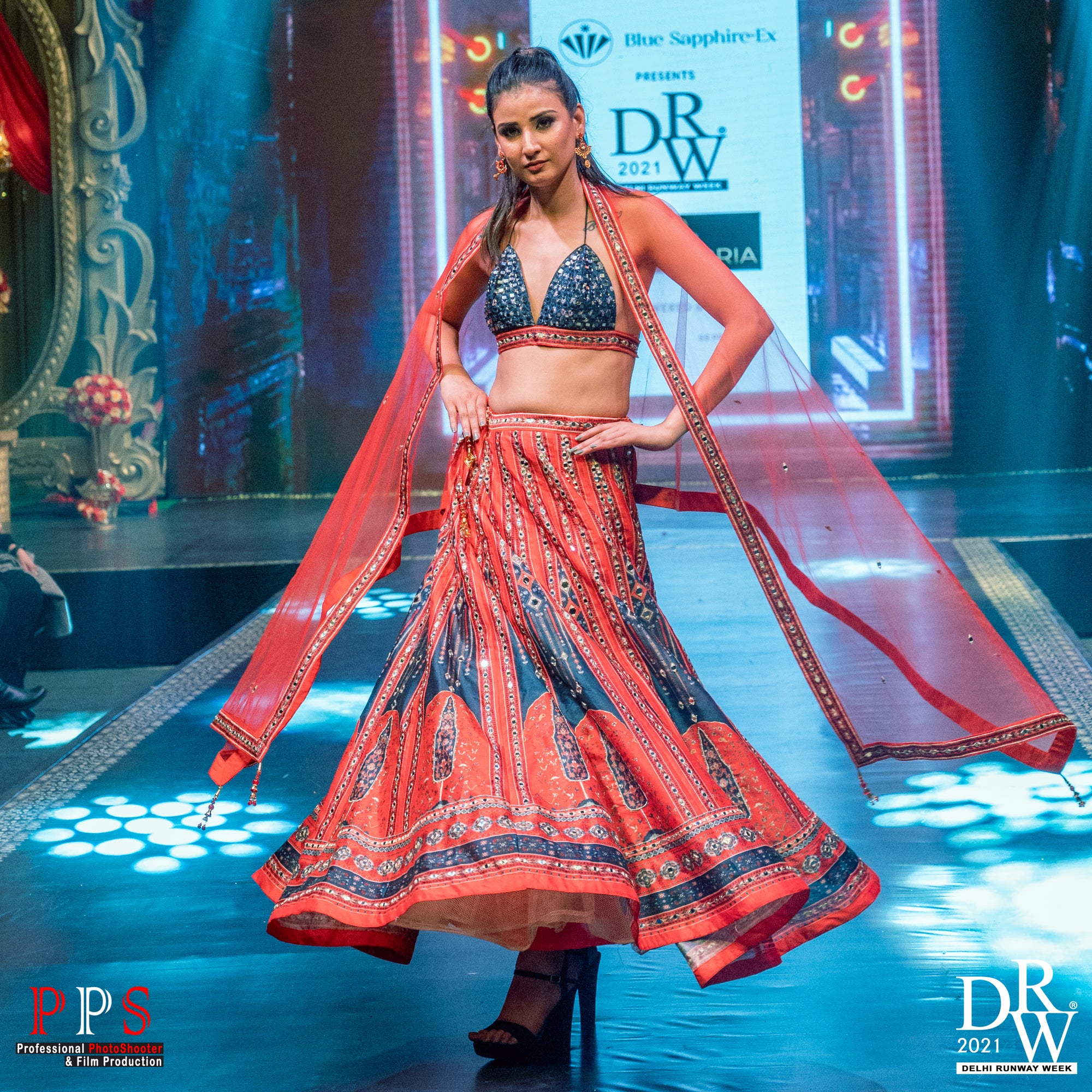 Sebastian - Women - Row Silk Printed Red Lehenga With Embroidery