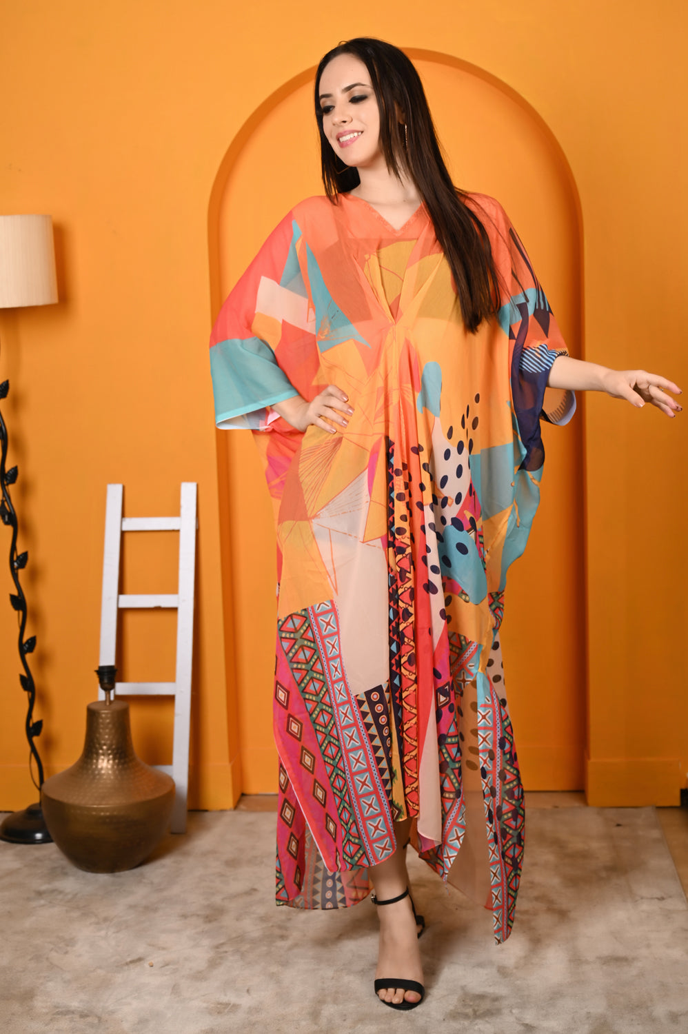 Kinza - Women- Digital Printed Abstract Kaftan For Women