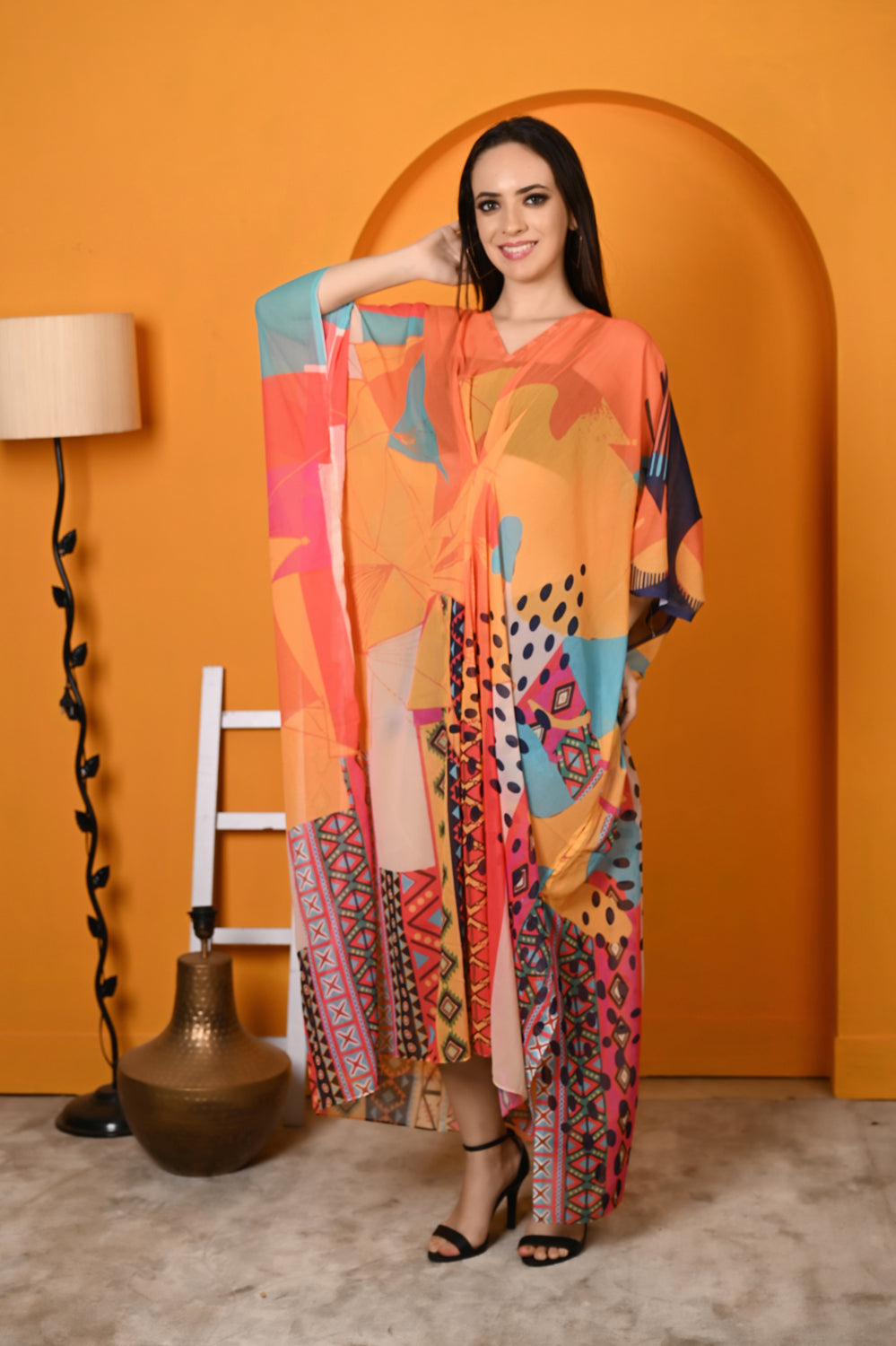 Kinza - Women- Digital Printed Abstract Kaftan For Women