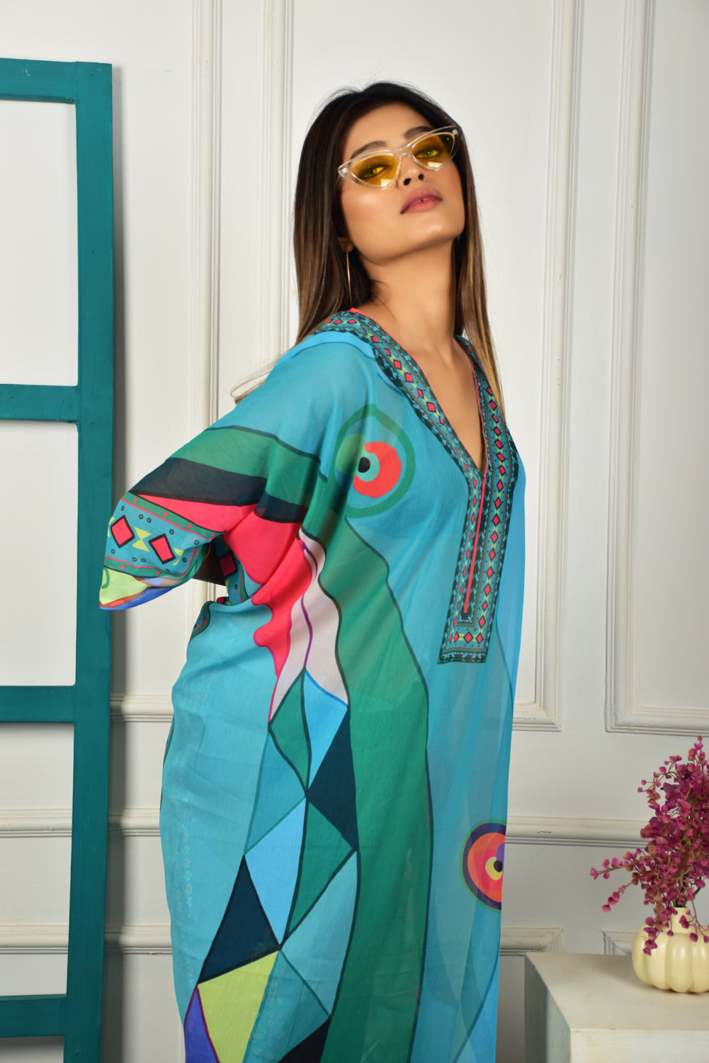 Self-Portrait -Women- Multicolor Printed Kaftan Dress