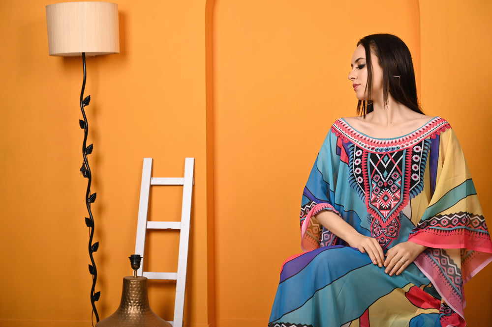 Kinza - Women- Digital Printed Abstract Kaftan For Women