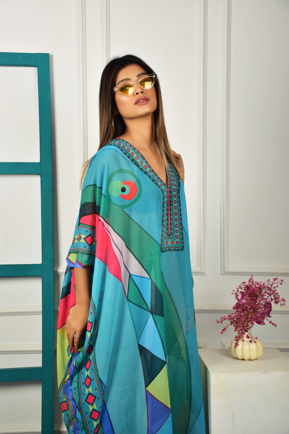 Self-Portrait -Women- Multicolor Printed Kaftan Dress