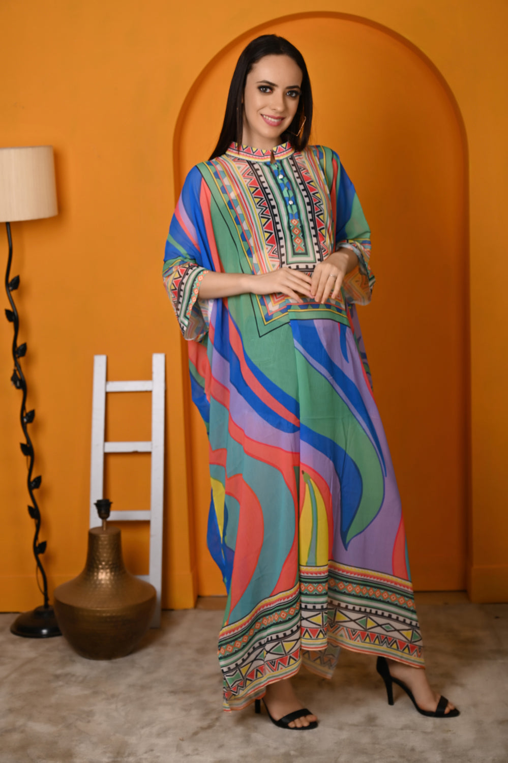 Kinza - Women- Digital Printed Abstract Kaftan For Women