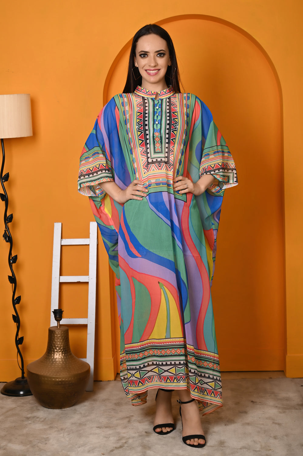 Kinza - Women- Digital Printed Abstract Kaftan For Women