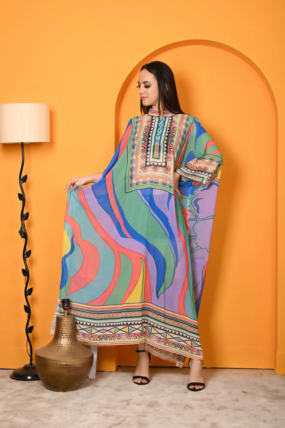 Kinza - Women- Digital Printed Abstract Kaftan For Women