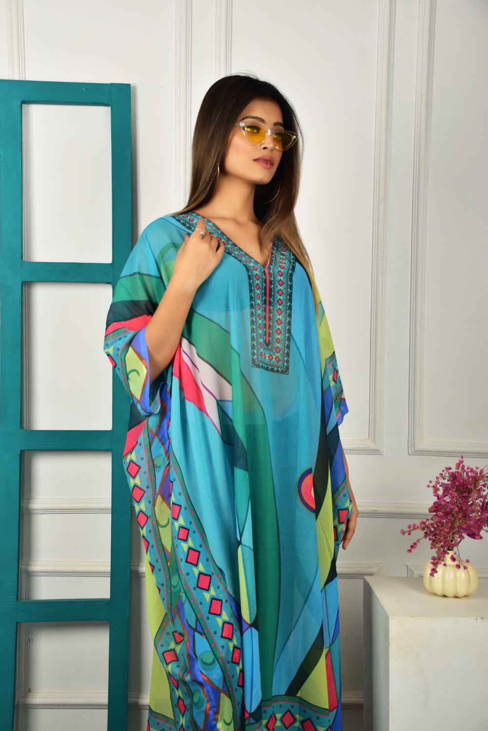 Self-Portrait -Women- Multicolor Printed Kaftan Dress