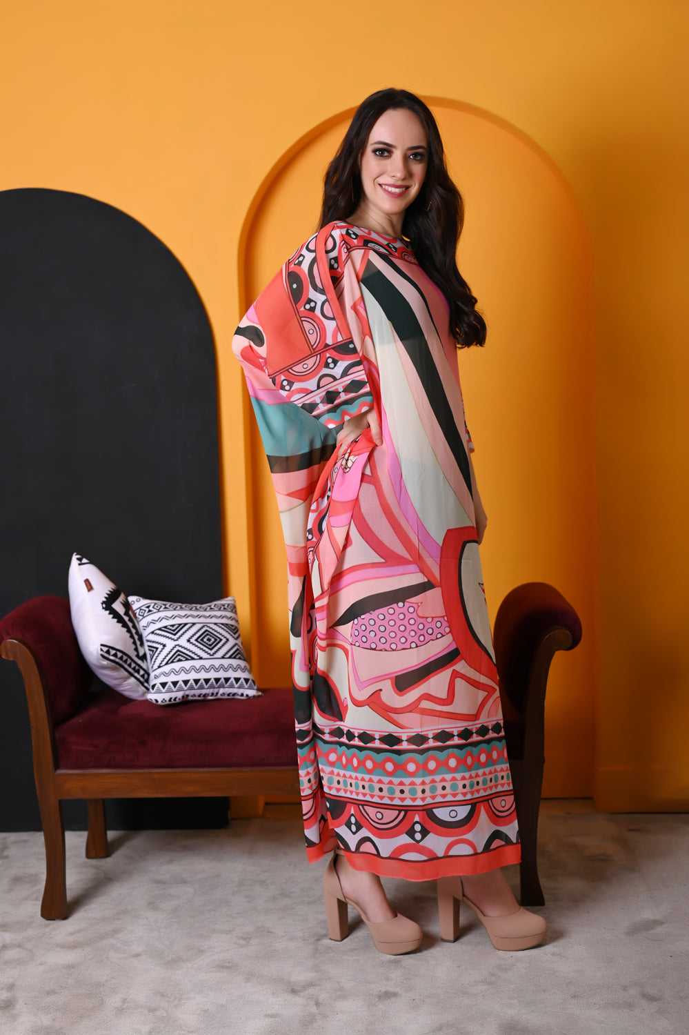 Kinza - Women- Digital Printed Abstract Kaftan For Women