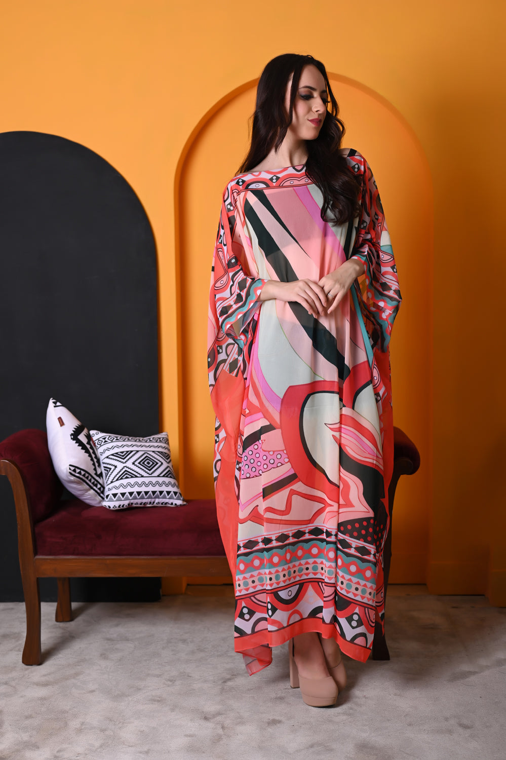 Kinza - Women- Digital Printed Abstract Kaftan For Women