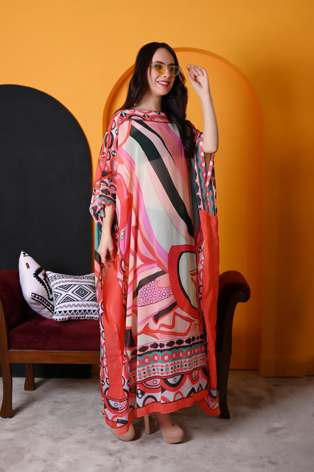 Kinza - Women- Digital Printed Abstract Kaftan For Women