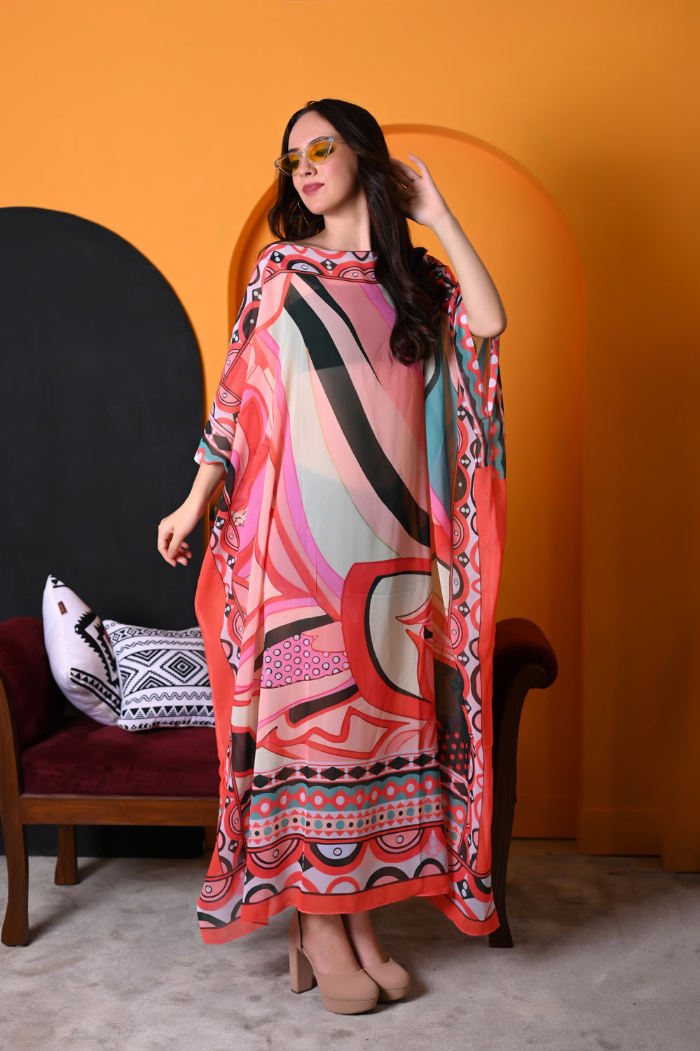 Kinza - Women- Digital Printed Abstract Kaftan For Women